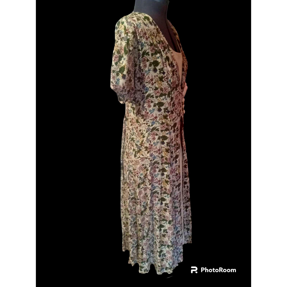 Marnie West vintage tan floral open front maxi dress, Size 9/10 - Picture 3 of 7
